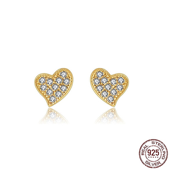 Heart 925 Sterling Silver Cubic Zirconia Stud Earrings for Women, with S925 Stamp