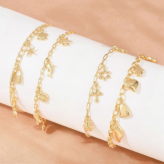 Bracelets à breloques en laiton pour femmes, formes mixtes