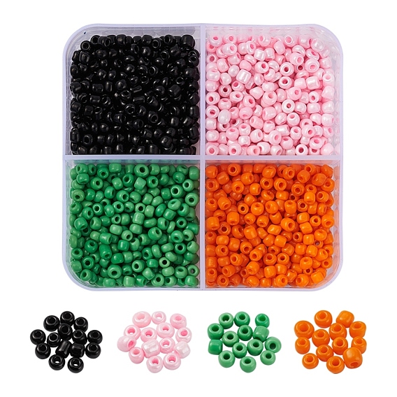 1000Pcs 4 Colors 8/0 Glass Seed Beads, Opaque Colours Seed, Small Craft Beads for DIY Jewelry Making, Round
