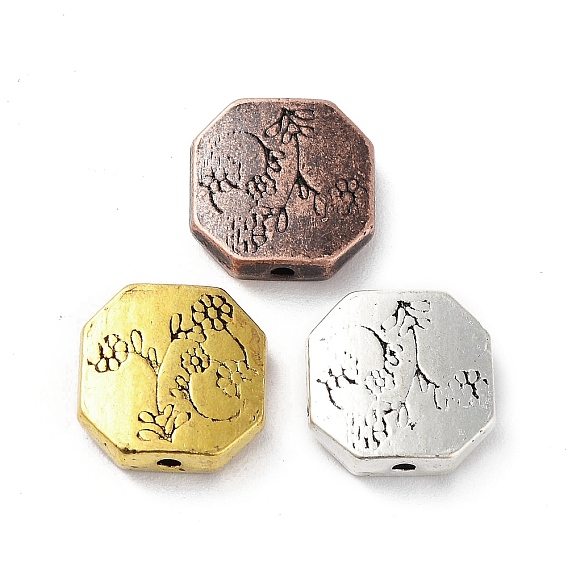 Сплавочные овальные бусины тибетского стиля , без кадмия и без свинца, шестиугольник с цветком