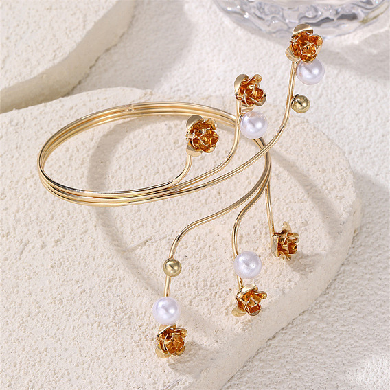 Браслеты-манжеты из сплава и искусственного жемчуга, браслеты на предплечье для женщин, цветок розы