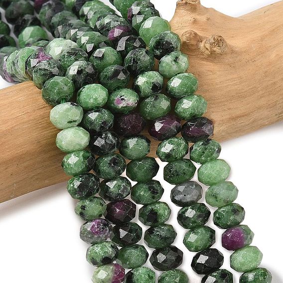 Натуральный рубин в цоизита нитей бисера, граненые, рондель