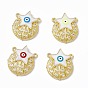 Rack Plating Brass Micro Pave Clear Cubic Zirconia Pendants, with Enamel, Real 18K Gold Plated, Long-Lasting Plated, Cadmium Free & Lead Free, Flat Round with Star