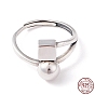 Cube & Round Beads 925 Sterling Silver Adjustable Ring for Women