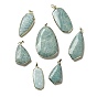 Природные подвески амазонит, подвески в виде граненой капли/овала/воздушного змея/наконечника стрелы, с реечным покрытием позолоченная латунная кромка