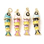 Brass with Enamel Pendants, Fish Charms, Rack Plating, Long-Lasting Plated, Lead Free & Cadmium Free, Real 18K Gold Plated