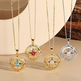 Fashionable and Personalized Copper Plated 14K Gold Lock Collar Necklace with Compass Zircon Pendant for Women
