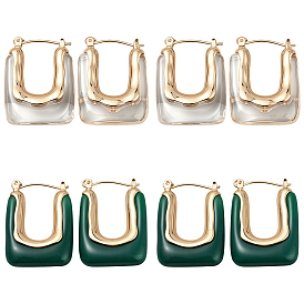 2 пары 2 серьги-кольца из цветного сплава и смолы, золотой свет, прямоугольные