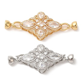 Brass Micro Pave Clear Cubic Zirconia Fold Over Clasps, with Glass, Long-lasting Plated