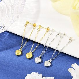 Серьги-гвоздики в форме сердца из сплава, с латунными цепочками и латунными штифтовыми серьгами