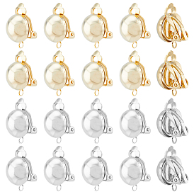 16 pcs 2 couleurs de boucles d'oreilles à clipser en laiton, supports pour boucles d'oreilles, avec boucles horizontales
