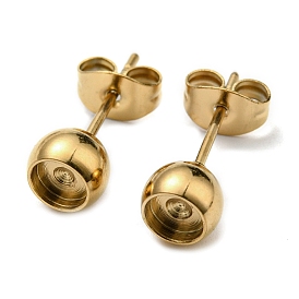 Vacuum Plating 201 Stainless Steel Stud Earring Findings, with 304 Stainless Steel Pin, Half Round
