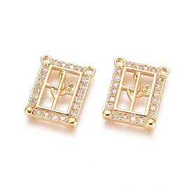 Brass Micro Pave Clear Cubic Zirconia Pendants, Long-Lasting Plated, Rectangle
