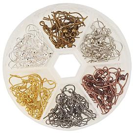 1Box 120PCS 6 Colors Brass Hook Earrings, with Horizontal Loop, Nickel Free, 18x0.8mm, 20 Gauge, Hole: 2mm, about 20pcs/compartment