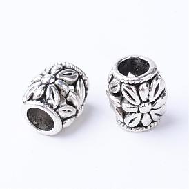 Tibetan Style Alloy European Beads, Large Hole Beads, Barrel with Flower, Cadmium Free & Lead Free