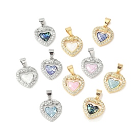 Rack Plating Brass Enamel Micro Pave Clear Cubic Zirconia Pendants, with Shell, Long-lasting Plated, Cadmium Free & Lead Free, Heart