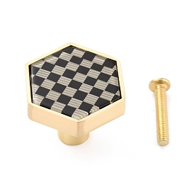 Hexágono con patrón de cuadrícula manijas y perillas de caja de latón, con cabujones de resina y tornillos de hierro, color dorado mate