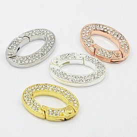 Alloy Rhinestone Spring Gate Rings, Oval Rings, 30x21x4mm