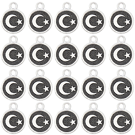 100Шармы из сплава в тибетском стиле, Плоский круглый с луной и звездой