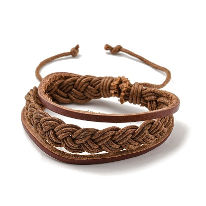 Adjustable PU Leather & Waxed Cords Triple Layer Multi-strands Bracelets