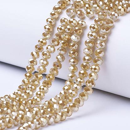 Стеклянные бусины с гальваническим покрытием , имитация нефрита, с покрытием платиным, граненые, рондель