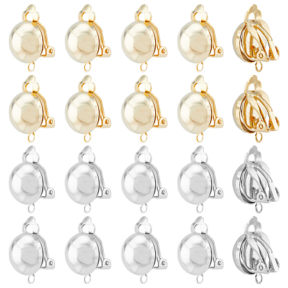 16 pcs 2 couleurs de boucles d'oreilles à clipser en laiton, supports pour boucles d'oreilles, avec boucles horizontales