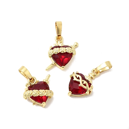 Латунь стекло кулоны, сердце, долговечный, без кадмия и без свинца, граненые