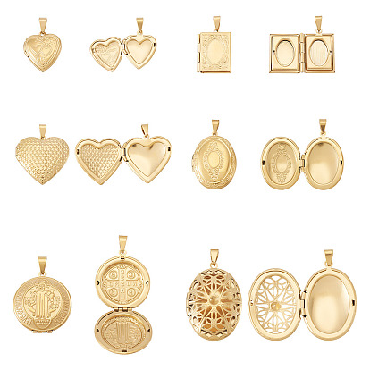 6 шт. 6 стили 316 подвески-медальоны из нержавеющей стали, с 201 защелкивающимися дужками из нержавеющей стали, подвесками-рамками для фотографий из нержавеющей стали, ионное покрытие (ip), разнообразные