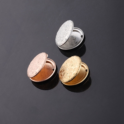 Stainless Steel Locket Pendants, Flat Round with Flower
