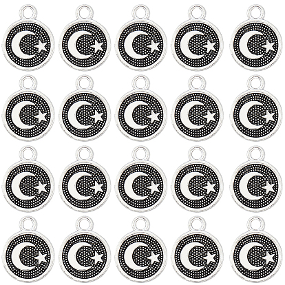 100Шармы из сплава в тибетском стиле, Плоский круглый с луной и звездой