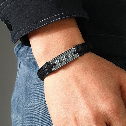 Alloy Star Link Bracelet, Imitation Leather Adjustable Bracelet with Jute Cords