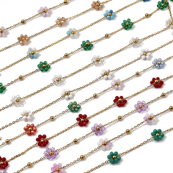 304 из нержавеющей стали цепи связи цветок, со стеклом, стойки покрытие, долговечный, ионное покрытие (ip), реальный 18 k позолоченный, пайки, с катушкой