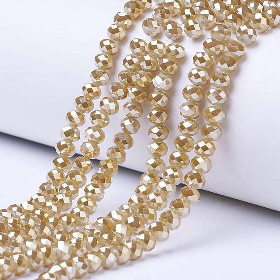 Стеклянные бусины с гальваническим покрытием , имитация нефрита, с покрытием платиным, граненые, рондель