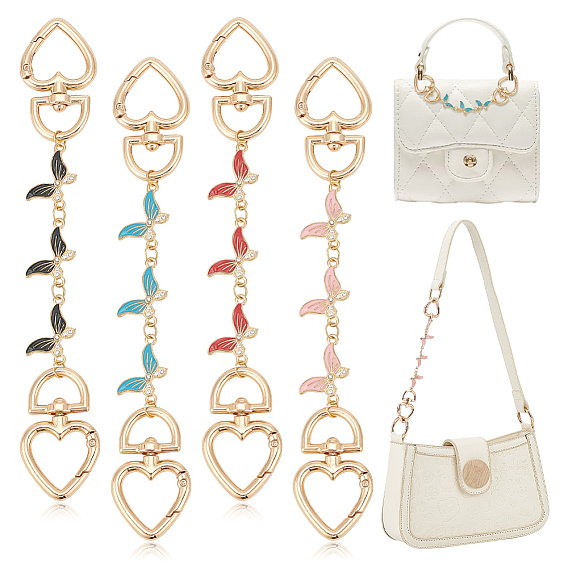 Удлинители ремешка для кошелька с эмалью и стразами из сплава бабочки, с пружинными кольцами в форме сердца