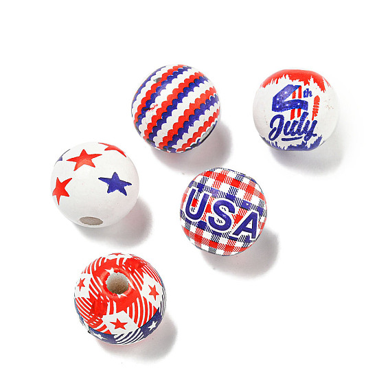 Набивные деревянные европейские бусины, круглые, стиль флага США