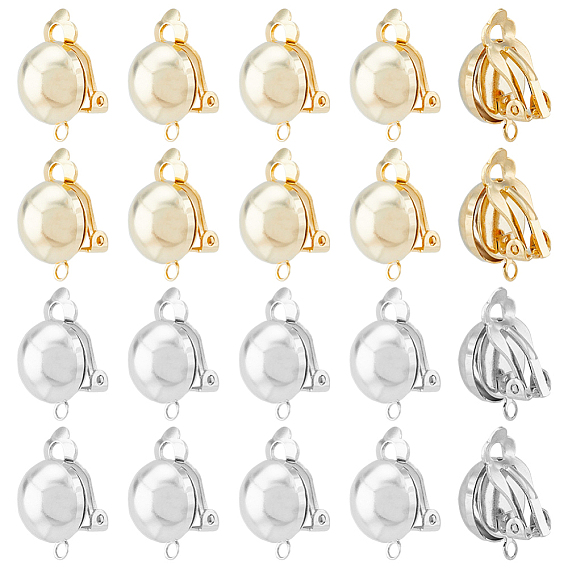 16Pcs 2 Colors Brass Clip-on Earring Findings, Earring Settings, with Horizontal Loops