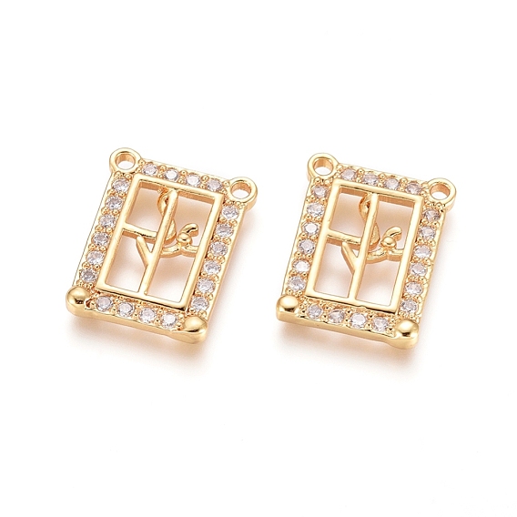 Brass Micro Pave Clear Cubic Zirconia Pendants, Long-Lasting Plated, Rectangle