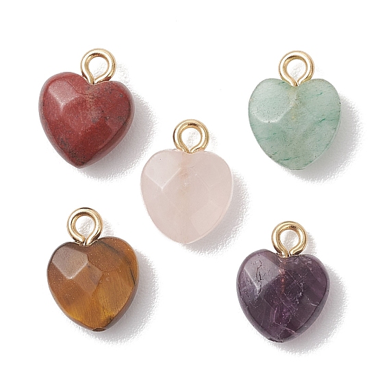 Натуральные подвески в форме сердца из тигрового глаза, красной радужной яшмы, зеленого авантюрина, розового кварца и аметиста., с 304 петлями из нержавеющей стали, золотые