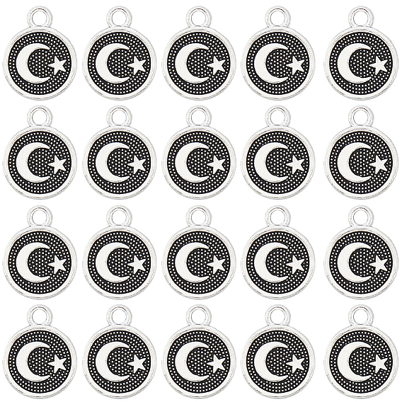 100Шармы из сплава в тибетском стиле, Плоский круглый с луной и звездой