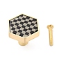 Hexagon with Grid Pattern Brass Box Handles & Knobs, with Resin Cabochons and Iron Screws, Matte Gold Color