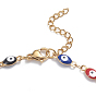 304 Stainless Steel Anklets, with Enamel and Lobster Claw Clasps, Evil Eye, Colorful
