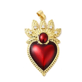 Rack Plating Brass Micro Pave Cubic Zirconia Pendants, with Epoxy Resin, Cadmium Free & Lead Free, Real 18K Gold Plated, Long-Lasting Plated, Heart