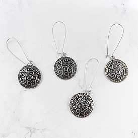 Bohemian Ethnic Style Round Earrings with Vintage Pattern and Colorful Black Diamonds