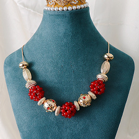 Bohemian Handmade Red Agate Necklace and Earring Set with Vintage Style