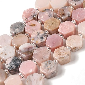 Natural Pink Opal Beads Strands, Hexagon, with Seed Beads