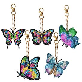 Papillon bricolage diamant peinture pendentif kits de décoration, y compris le panneau acrylique, fermoir de décoration pendentif, chaîne de perles, sac à strass, stylo collant diamant, plaque de plateau et pâte à modeler