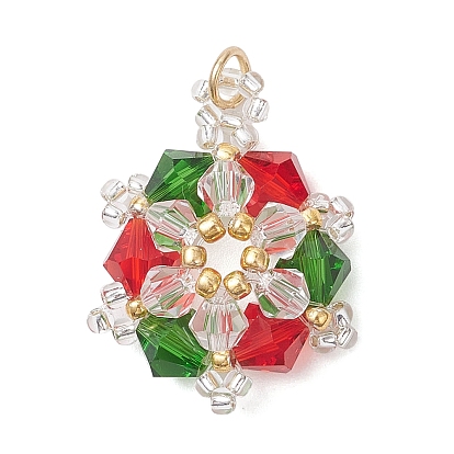 Стеклянные подвески, снежинка, с 304 открытыми соединительными кольцами из нержавеющей стали и стеклянными бусинами, граненые