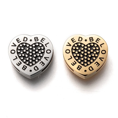 304 Stainless Steel Slide Charms, Enamel Style, Heart with Word Beloved