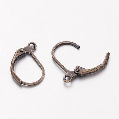 Brass Leverback Earring Findings, with Loop, Nickel Free, 15x10mm, Hole: 1mm