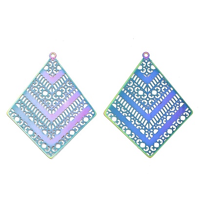 304 из нержавеющей стали большие кулоны, гравированные металлические украшения, ромбовидный шарм